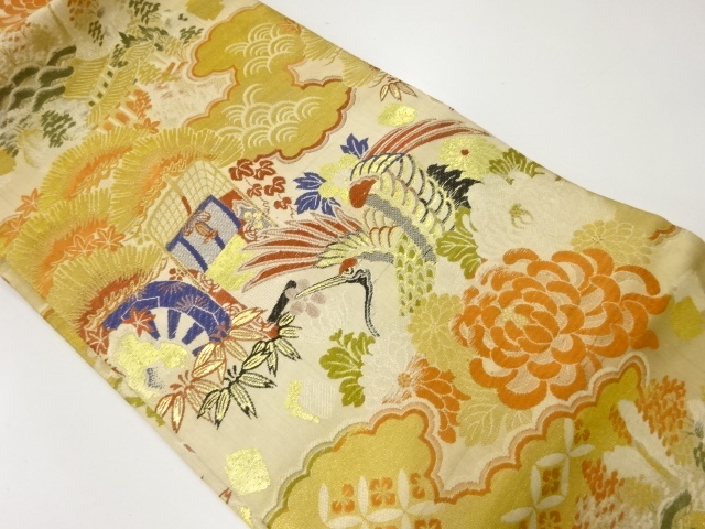 JAPANESE KIMONO / ANTIQUE NAGOYA OBI / WOVEN KIKU & PINE